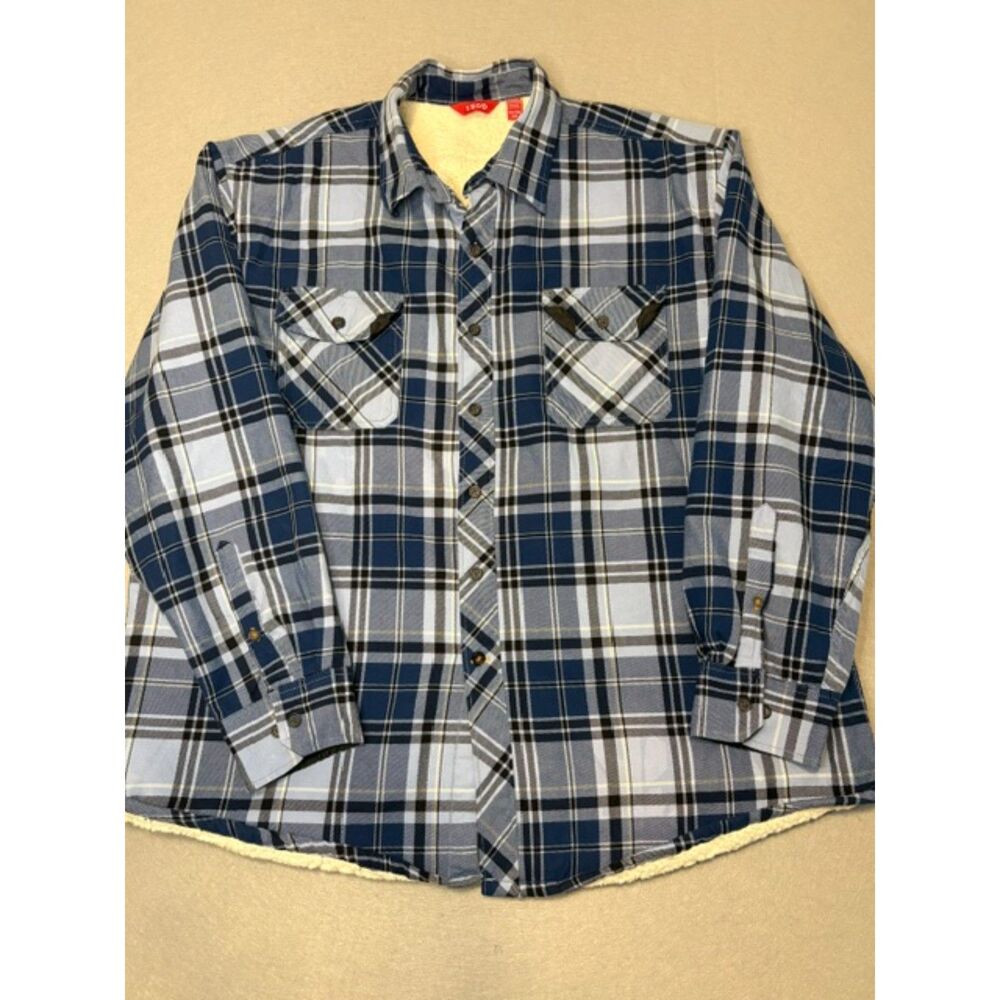 Izod Men's Sherpa Lined Blue Plaid Shacket Jacket XXL Button Chest Pockets NWOT